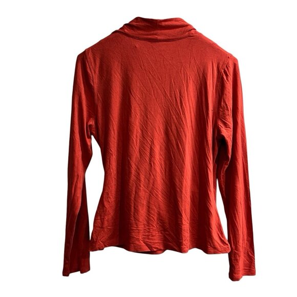 Elie Tahari Top Womens XL Burnt Orange Faux Wrap Jersey Knit Pullover Blouse - Picture 2 of 7